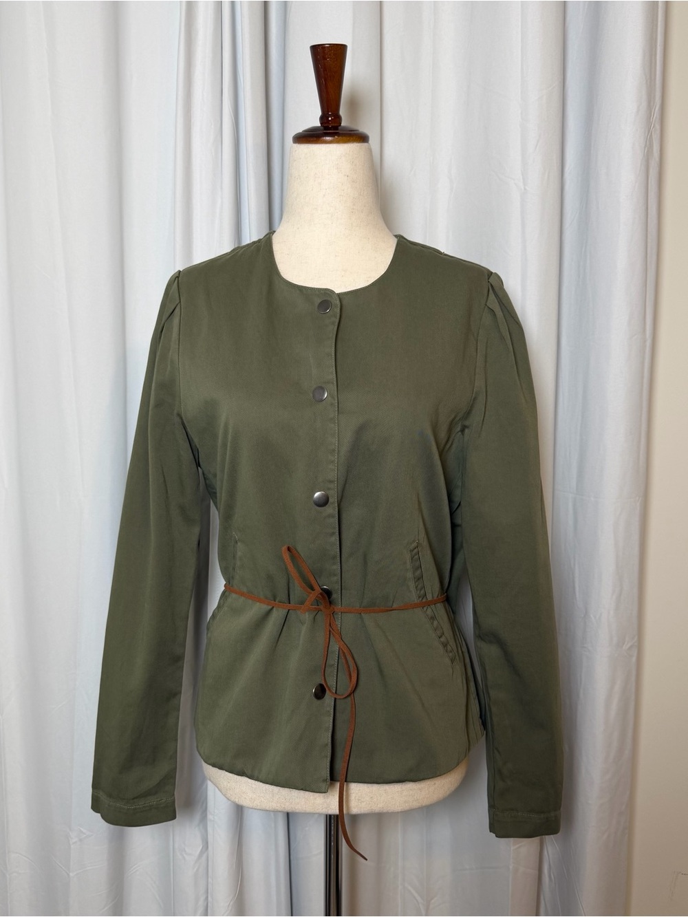 Xirena Sullivan Jacket XS Olive Green Cotton Leather Tie Utility Jacket